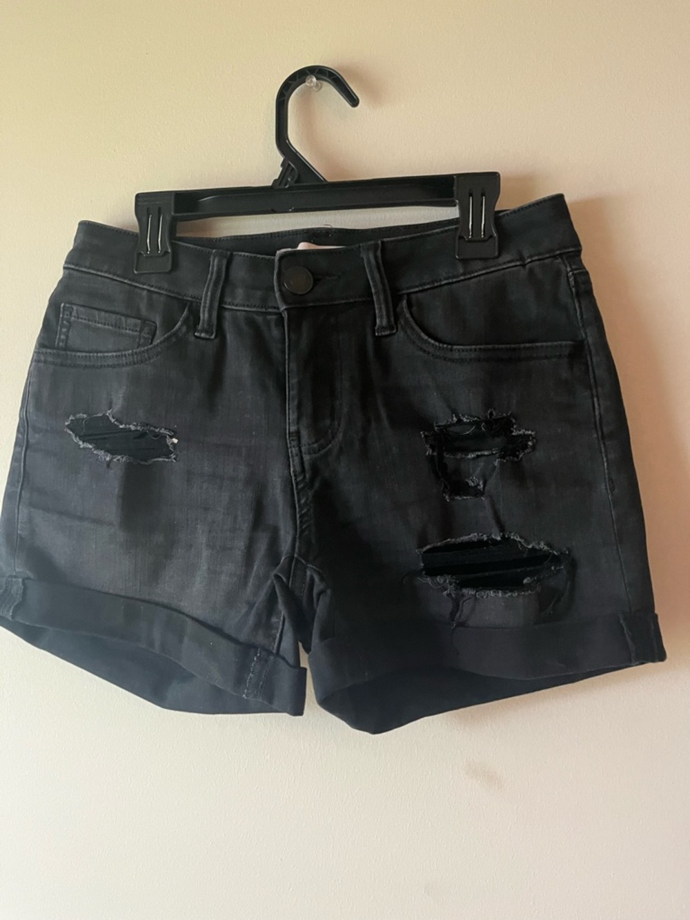 SO Black Distressed Rolled-Hem Jean Shorts